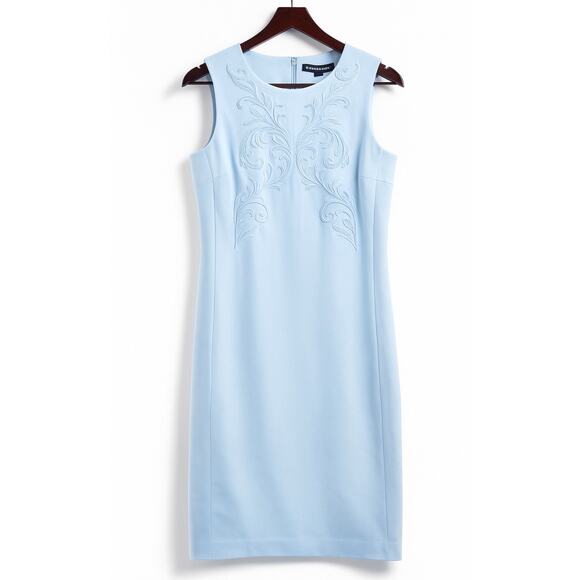 Brooks Brothers Light Blue Sheath Dress Size 6 Beaded Embroidered Detail NWT - Picture 2 of 11